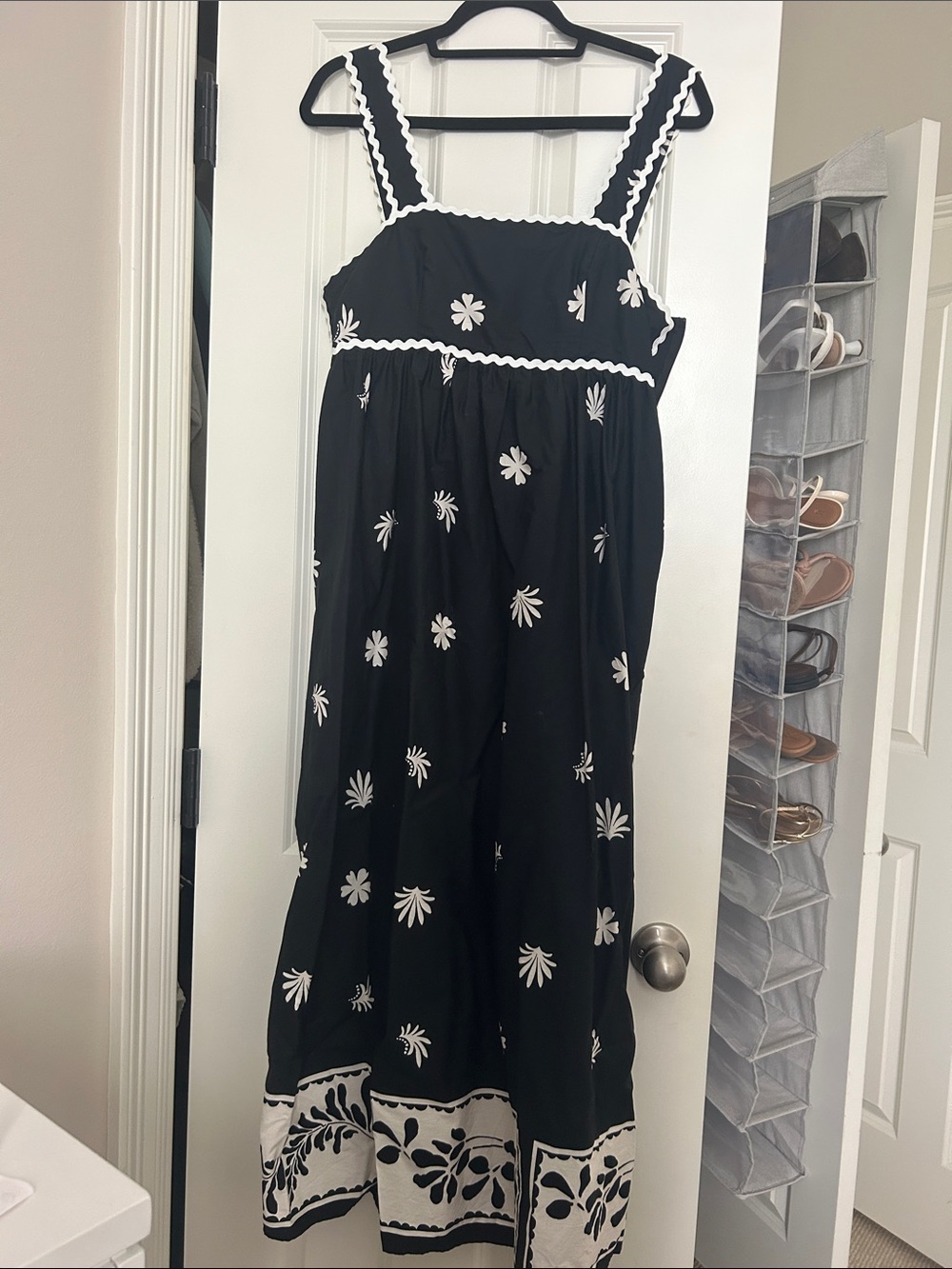 Black Maxi Sundress with White Floral Trim